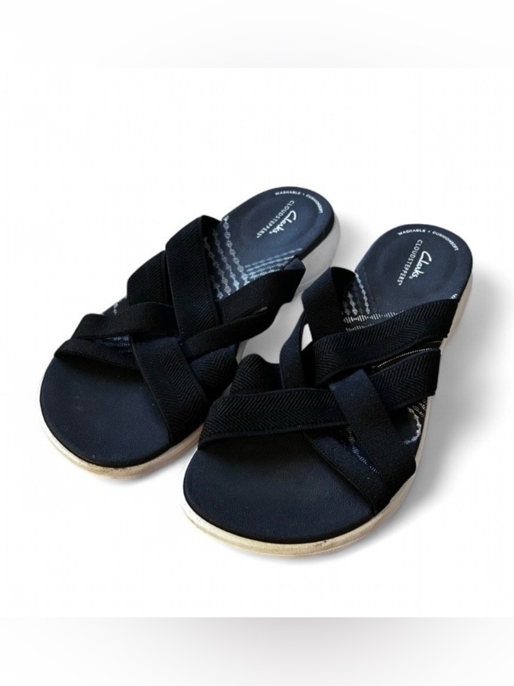 Clarks Women's Cloudsteppers Mira Isle Sandals Black and White Size 8